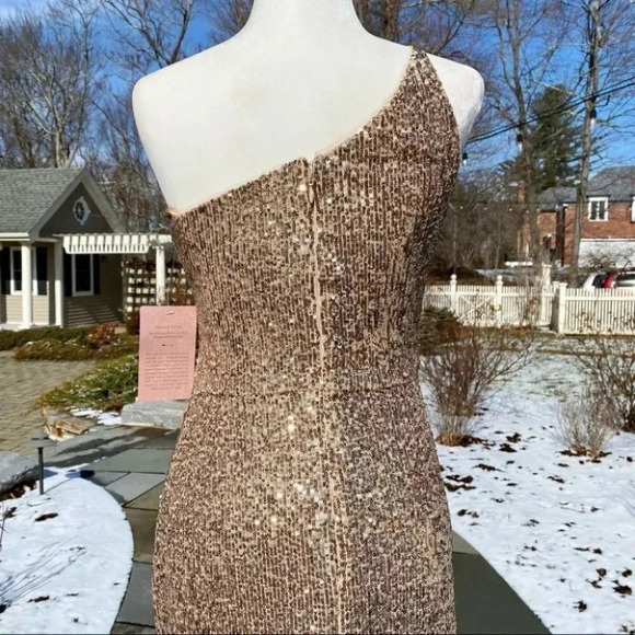 NWT BHLDN Gold Sequin One Shoulder Formal Maxi Dress Caspian Size 14 - Picture 11 of 15